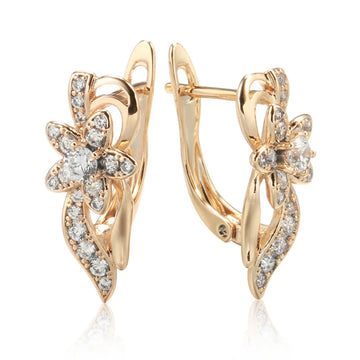 Luxury 14K Rolled Rose Gold AAA Zircon Diamonds Flower Drop Earrings For Women - Vintage Style Fine Jewellery